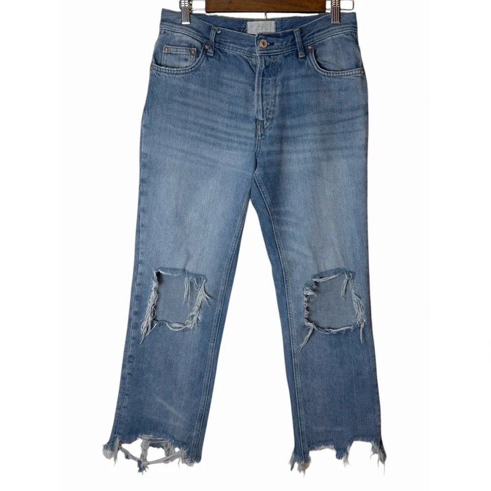 Free People We The Free Maggie Ripped Crop Straight Jeans Size 26 Blue